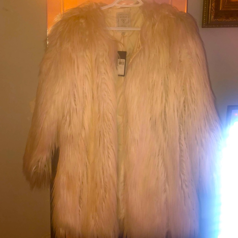 White glam faux fur coat